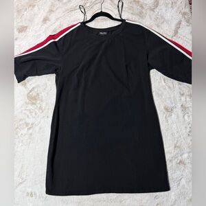 City Chic Sporty Black Sweatshirt Dress with Red/White Stripes 18